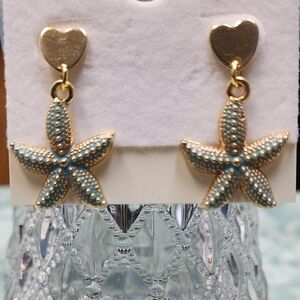 Gold and Blue Post Starfish Earrings!